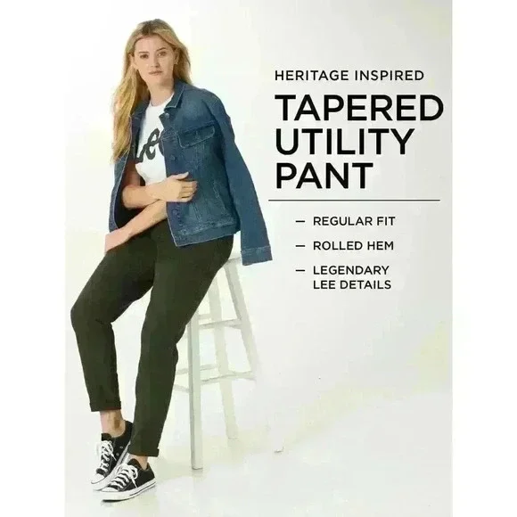 Lee Womens Heritage Tapered Utility Pant Mid Rise Reg Fit Size 8M, 20M Green - Picture 3 of 10